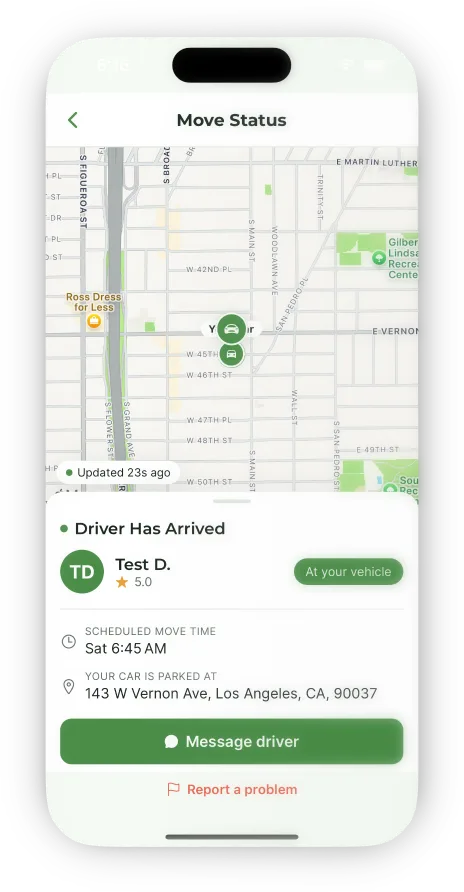 Live move status with a map and driver details