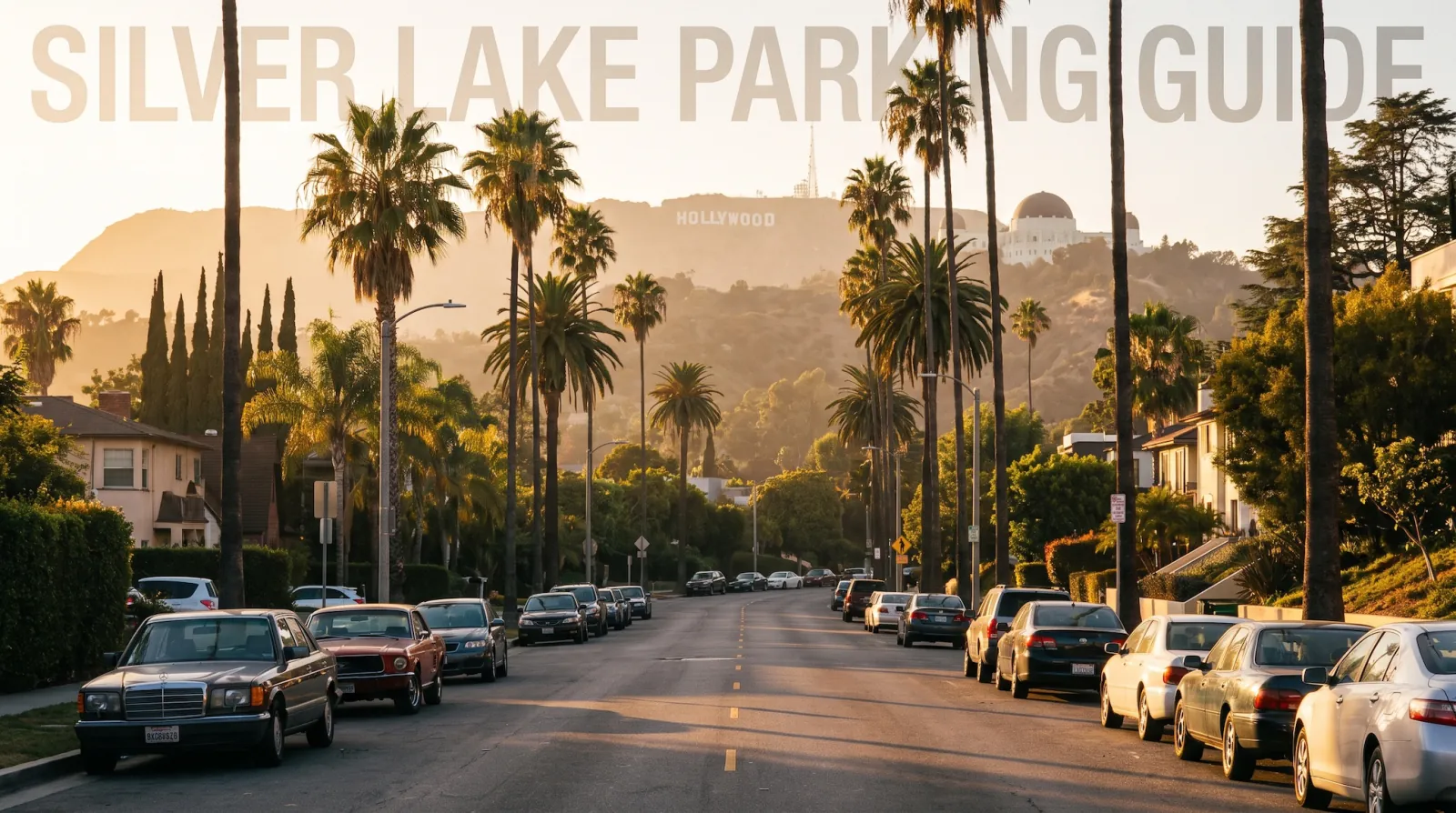 A residential Silver Lake street with tightly packed curbside parking